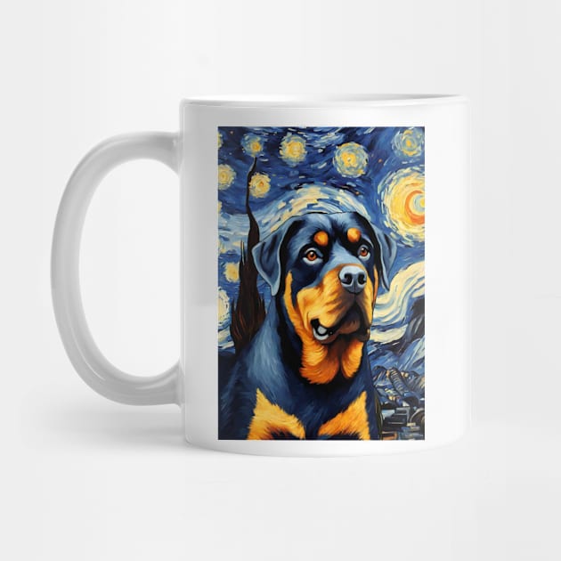 Rottweiler Dog Breed in a Van Gogh Starry Night Art Style by Art-Jiyuu